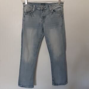 Daytrip Virgo Straight Jeans 29 Blue Mid Rise Thick Stitch Distressed